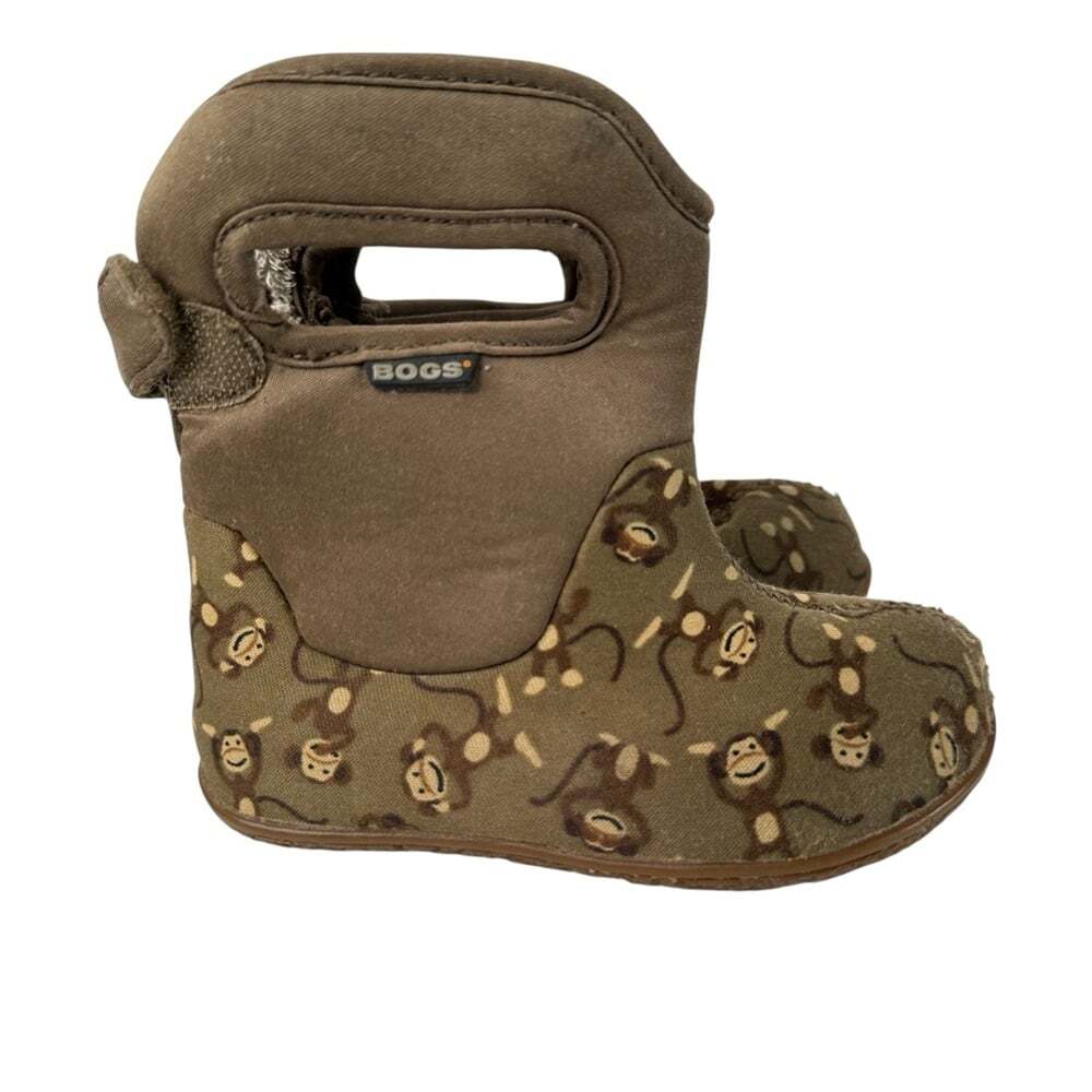 BOGS Baby Bogs Waterproof Monkey Print Brown Boots Infant 7 Rain Snow Unisex Kid